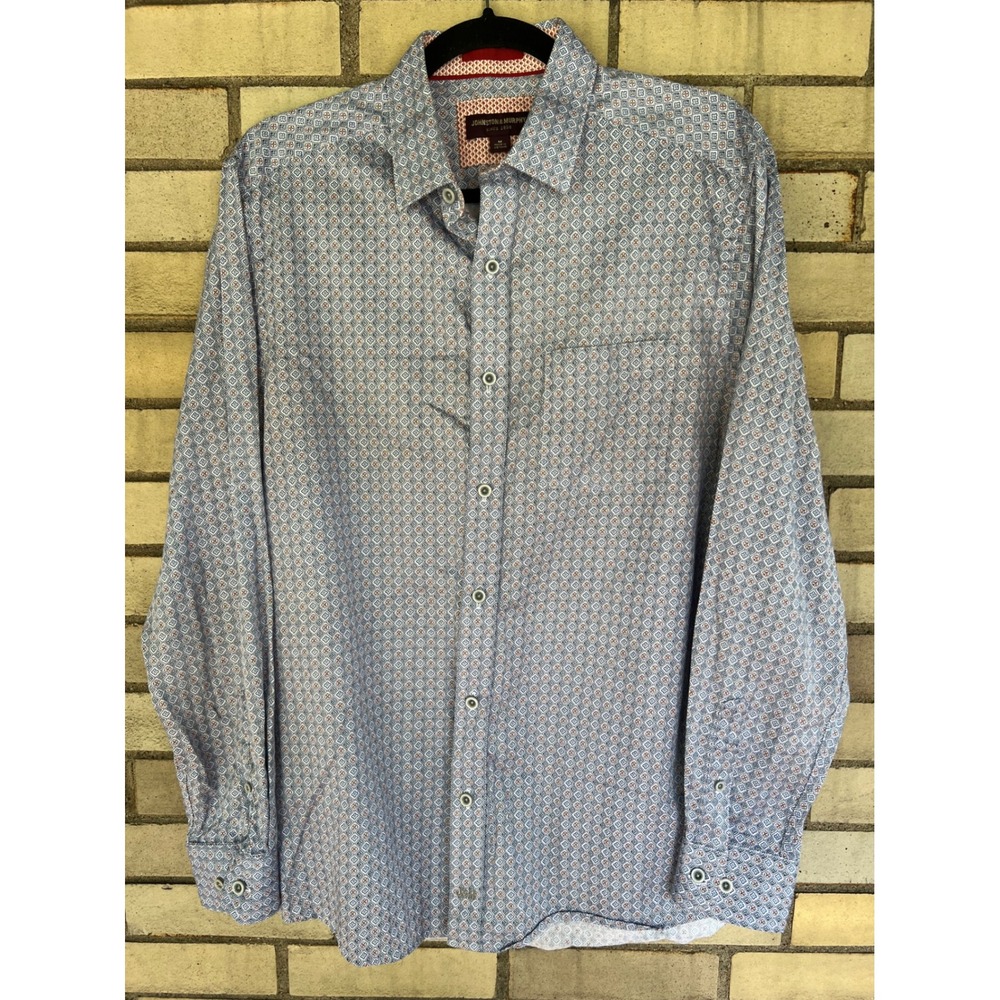 Johnston & Murphy Blue Orange Geometric Cotton Button Down Shirt Size Medium